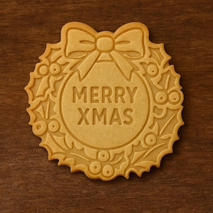 Merry Christmas Wreath Debossing Stamp and Cookie Cutter