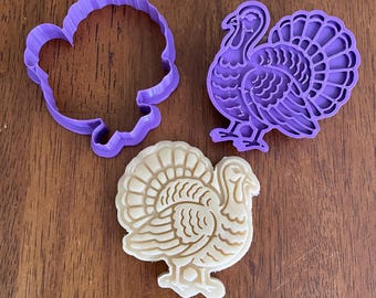 Turkey Cookie Stamp and Cutter Set, Thanksgiving Turkey Embosser, 3D Printed PLA Fall Baking and Clay Tool