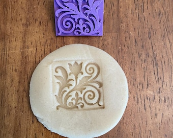 Sello para galletas con diseño de filigrana, sello de repujado de hierro para galletas, arcilla y cerámica.