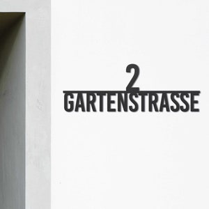House Number with Street Name | Modern personalized house number sign in stainless steel | Weatherproof 2mm steel house number | Black
