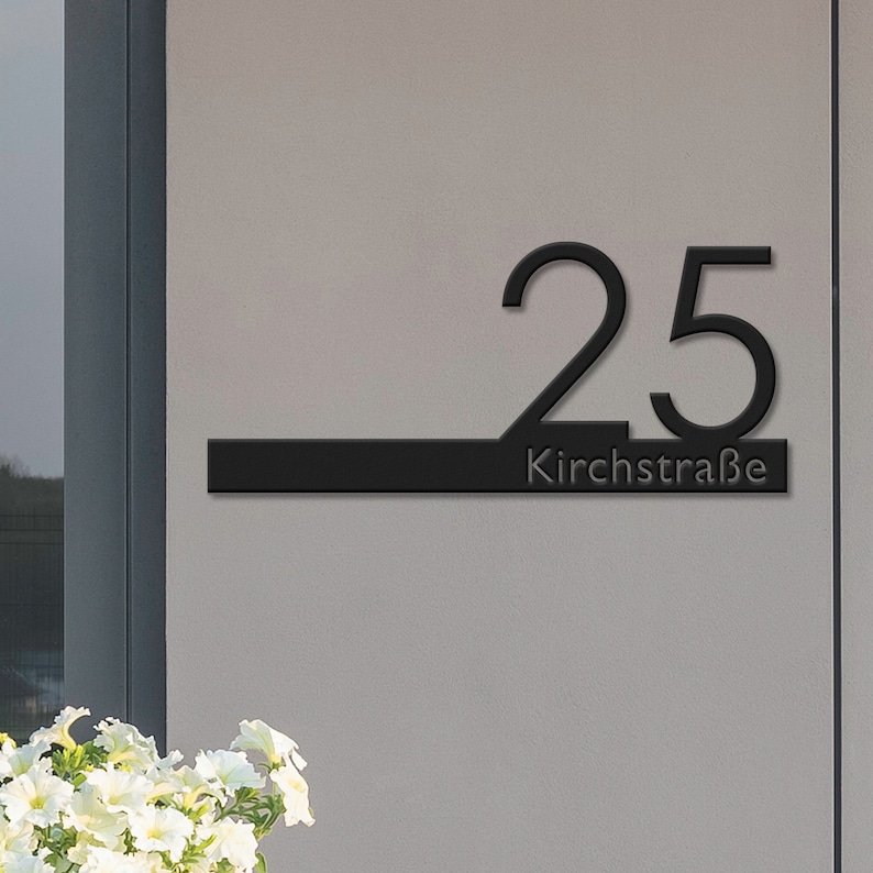 May include: Black metal house number sign with the number 25 and the street name Kirchstra&szlig;e.