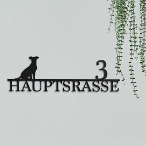 Stainless Steel House Number with Dog | Modern Personalized House Number Sign in Stainless Steel | Weatherproof 2mm steel house number