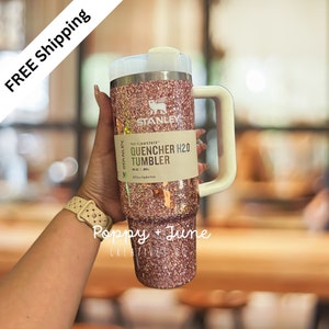 Rose Quartz Glow Leopard Stanley Tumbler Glitter Leopard Cheetah Swirl Personalized Dupe Rose Gold