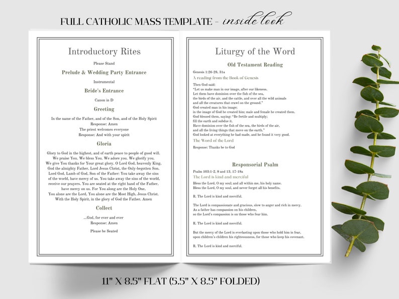St Priscilla Catholic Wedding Mass Program Instant Download Template