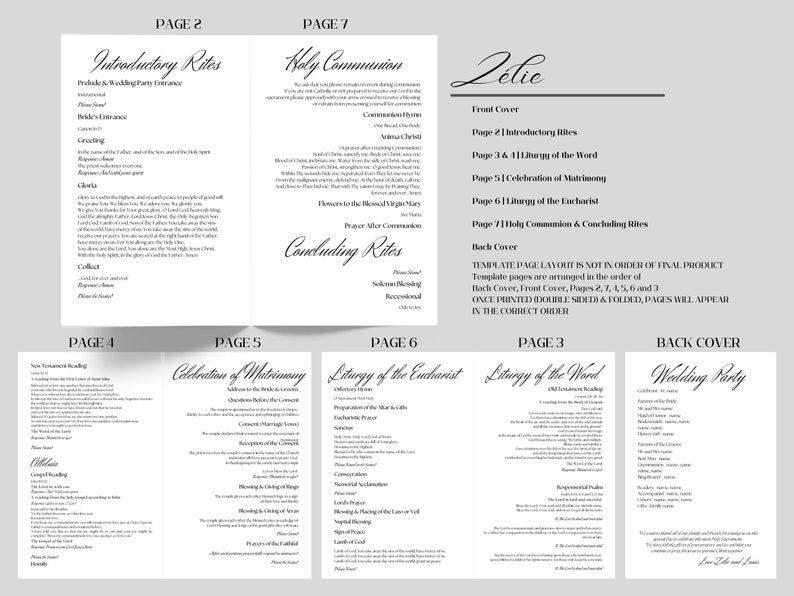 Catholic Wedding Mass Program Template, Modern Printable, Worship Aid ...