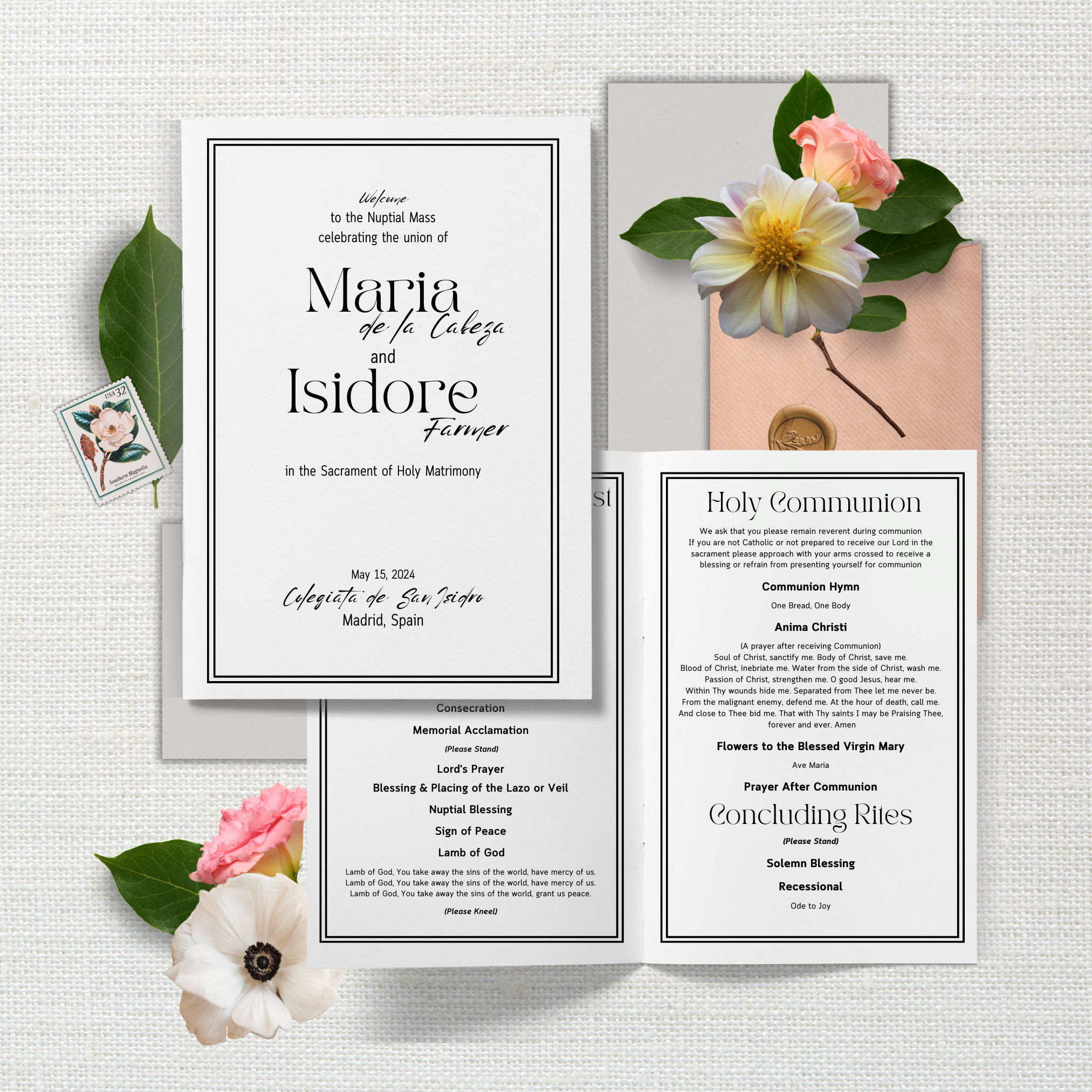 St Maria, Catholic Wedding Mass Program, Instant Download Template ...