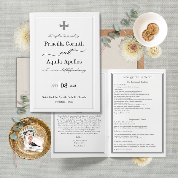 St Priscilla, Catholic Wedding Mass Program, Instant Download Template, Nuptial Mass Worship Aid, Printable, Editable, Instant Download