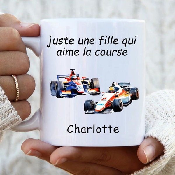 Juste une fille qui aime la course, tasse à café personnalisée, mug personnalisé avec nom pour fille, femme, amie, copine, en français