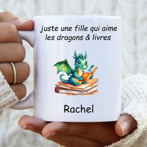 Juste une fille qui aime les dragons et livres, tasse à café personnalisée, mug personnalisé avec nom pour fille, femme, amie, en français