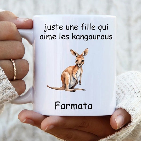 Juste une fille qui aime les kangourous, tasse à café personnalisée, mug personnalisé avec nom pour fille, femme, amie, copine, en français