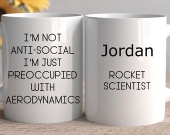 Personalized Rocket Scientist Gag Gift Coffee Mug, Gifts for Spacecraft Designer, Customized Aerospace Engineer Cup Aerodynamics Themed Gift