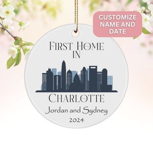 Eerste huis in Charlotte, gepersonaliseerd ornament, 1e huis in Charlotte, NC, verplaatst naar Charlotte, nieuw huis in Charlotte, aangepaste familieherinnering