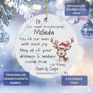 Granddaughter Ornament Personalized from Grandparents Christmas 2025, Cute Holiday Gift Customized For Young Grandchild From Grandma Grandpa