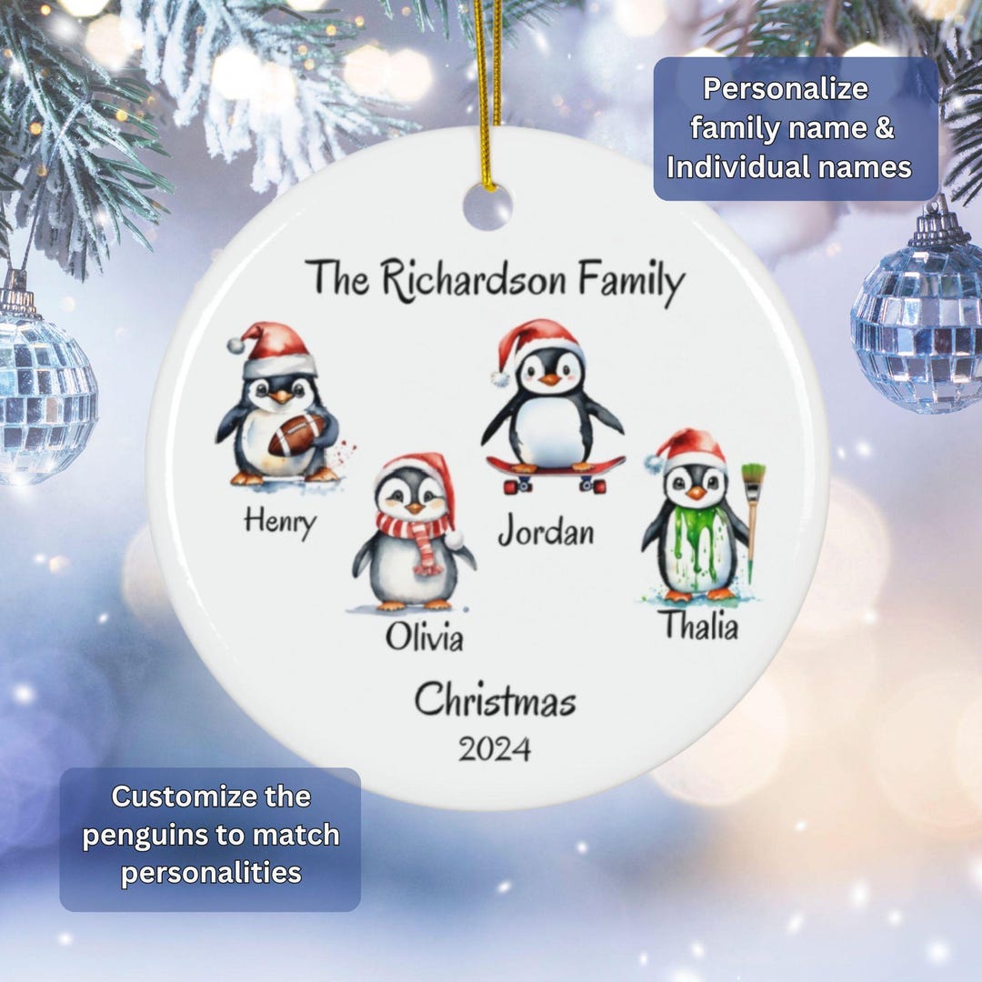 Personalized Penguin Family Ornament - Custom Christmas Keepsake - Etsy