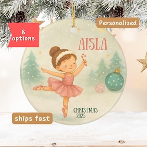 Personalized Little Girl Christmas Ornament, Cute Ballerina Ornament, Ballet Xmas Gift for Daughter,  Dancer Gift for Granddaughter or Niece