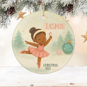Personalized African American Ballerina Ornament, Cute Ballet Christmas Ornament, Dance Themed Christmas Keepsake for Girl, Dancer Xmas Gift