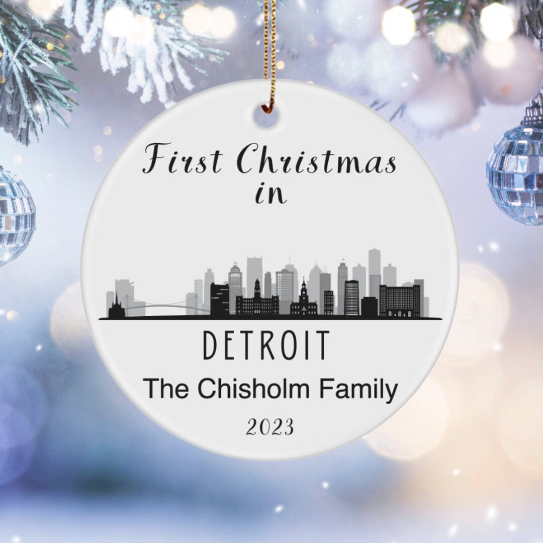 Personalized First Christmas in Detroit Michigan Ornament, Detroit