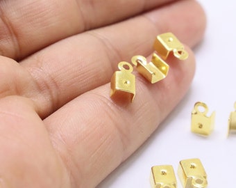 Channel Size 4,2 mm 24k Shiny Gold Plated  Crimps ,Leather Clasp, Crimp, Bead Tip, Gold Plated Findings,  Closures, Chain For Crimps,