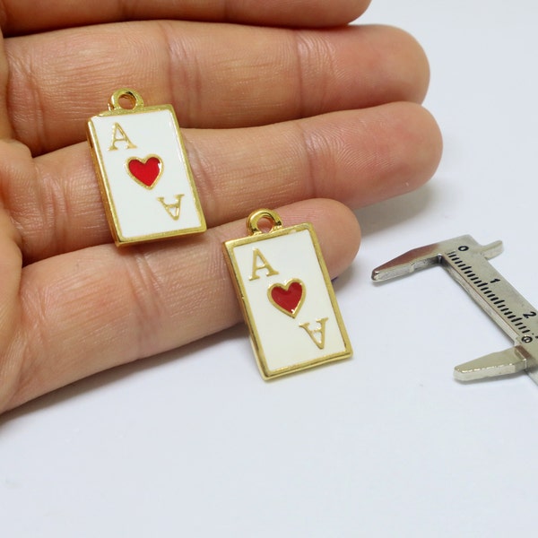 24x14 mm 24k Shiny Gold Playing Card Pendant,Enameled Necklace Pendant,Poker Player Gift Charms,Play Card Ace of Heart Charm,Poker Jewelry,