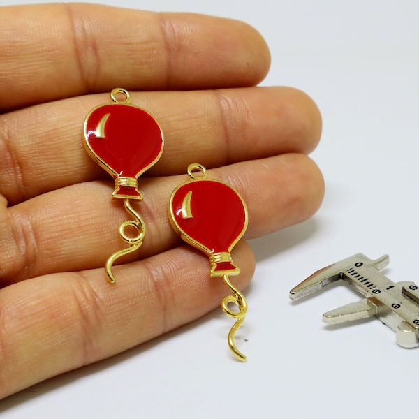 38x15 mm 24 k Shiny Gold Plated  Balloon Enamel ,Balloon Pendant,Red Balloon Enamel Charm, Balloon Charms,Enamel, Balloon Necklace,