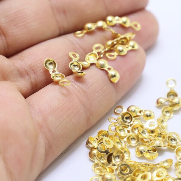 24k Shiny Gold Plated Ball Chain Crimps, Clamshell Connector Crimp, Bead Tip, Gold Plated Findings, Gold Plated Closures, Chain For Crimps,