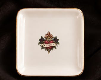 Personalized Sacred Heart Jewelry Dish Gothic Trinket Tray Custom Name Ring Dish  Dark Romantic Gift Witchy Decor