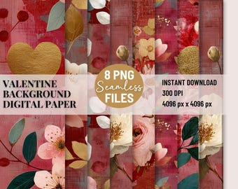 Valentine Floral Seamless Pattern Romantic Repeating Digital Paper for Scapbooking