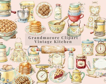 Grandmacore Clipart Vintage Kitchen PNG Baking Clipart Cottagecore Thrifted Scrapbook Elements