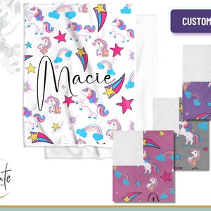 Unicorn Customizable blanket with Name gift to daughter Kawaii Unicorn Birthday Fleece Toddler Blanket Personalized rainbow kids bedding