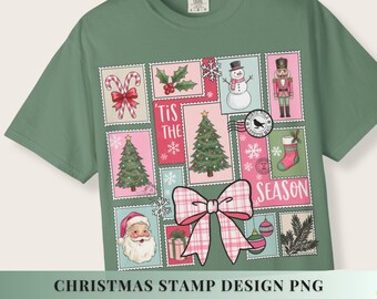 Christmas Tshirt Png Digital Download Vintage Christmas Postage Stamp Design Retro Christmas Holiday Graphic Festive Apparel Print File