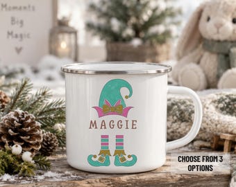 Personalized Christmas Mug Custom Kids Elf Hot Chocolate Stocking Stuffer Holiday Gift Xmas Camping Cup Drinkware Eve Cocoa