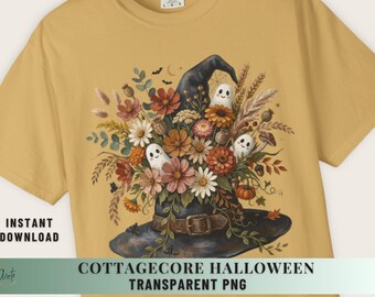 Fall Halloween Png Ghost Clipart Witch Hat Retro Witch Shirt Design Sublimation File Cottagecore Halloween Primitive Design Witchy Things