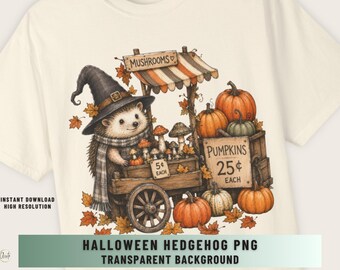 Halloween Hedgehog Png Autumn Animal Woodland Halloween Mushroom Clipart Fall Halloween Png Sublimation Witch Hat Craft File Digital