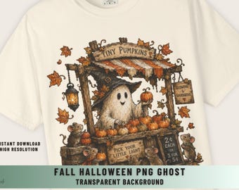 Fall Halloween Png Ghost Clipart Sublimation Graphic Digital File Tshirt Design Witch Hat Pumpkin Illustration Autumn Woodland Primitive