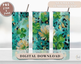 Shamrock 20 ounce Floral Tumbler Wrap PNG St Patrick’s Day Sublimation Design
