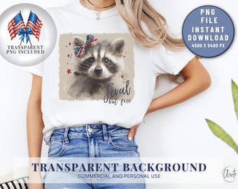 Patriotic Raccoon PNG: Feral 4th of July Shirt Design (Digital Download