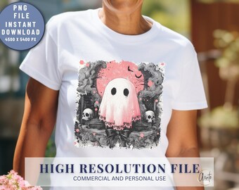 Pastel Goth Ghost PNG Halloween T Shirt Design Spooky Gothic Sublimation Graphic Instant Download