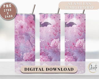 Envoltura de vaso con diseño de murciélago floral PNG: Sublimación de Halloween gótica pastel (Descarga digital)
