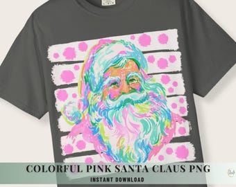 Christmas Shirt Design Png File Sublimation Printing Heat Transfer Colorful Santa Claus Graphic Trendy Santa Png Download Preppy Christmas