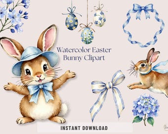 Watercolor Bunny Clipart Storybook Easter Wreaths and Frames