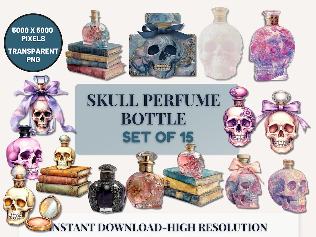 Pastel Goth Skull Perfume Bottle Clipart: Halloween Gothic PNG (digital ...