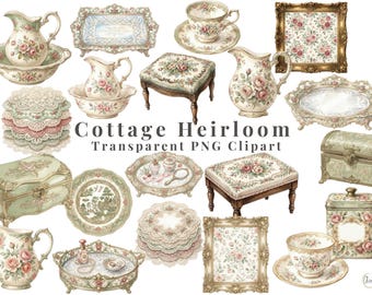 Cottage Heirloom Clipart Vintage Decor PNG Grandmillennial Romantic Home Elements