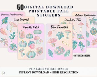Printable Fall Sticker Digital Download Autumn Journal Graphic Planner Sheet Cricut Print Then Cut Diy Seasonal Bundle Instant Scrapbook