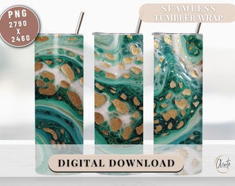 Emerald Gold Marble Tumbler Wrap PNG – Alcohol Ink St Patrick’s Day Sublimation Design