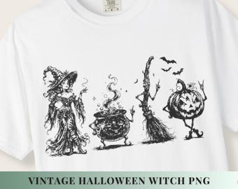 Vintage Halloween Clipart Witch Illustration Retro Halloween Pumpkin Design Commercial Use Digital Download Png Transparent Background