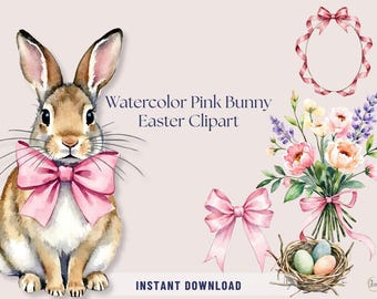 Pink Bunny Clipart Watercolor Bunny and Storybook Easter Frames