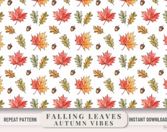 Autumn Leaf Pattern Repeating Background Watercolor Fall Wedding Invitation Journal Cover Scrapbook Paper Thanksgiving Design Oak Leaves