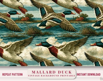 Mallard Duck Pattern Digital Download Printable Designs 300 Dpi Png File Seamless Repeat Wildlife Fabric Hunting Cabin Country Wallpaper