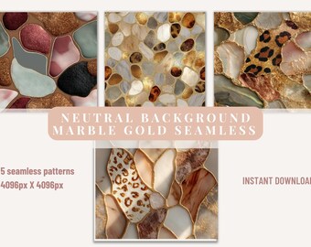 Neutral Gold Leopard Marble Seamless Pattern Digital Paper Background