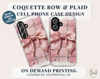 Pink Bow Plaid Phone Case PNG Coquette Sublimation Printable Design